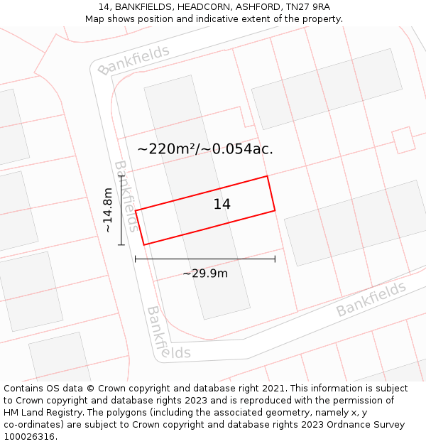 14, BANKFIELDS, HEADCORN, ASHFORD, TN27 9RA: Plot and title map