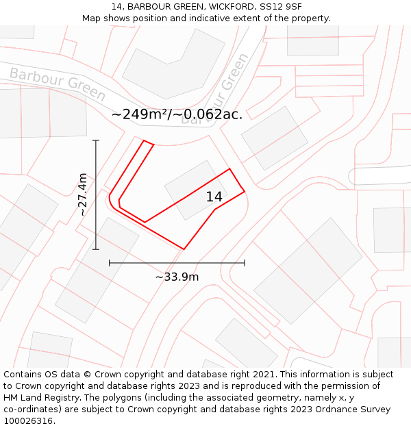 14, BARBOUR GREEN, WICKFORD, SS12 9SF: Plot and title map