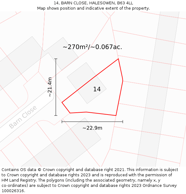 14, BARN CLOSE, HALESOWEN, B63 4LL: Plot and title map
