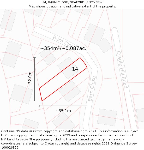 14, BARN CLOSE, SEAFORD, BN25 3EW: Plot and title map