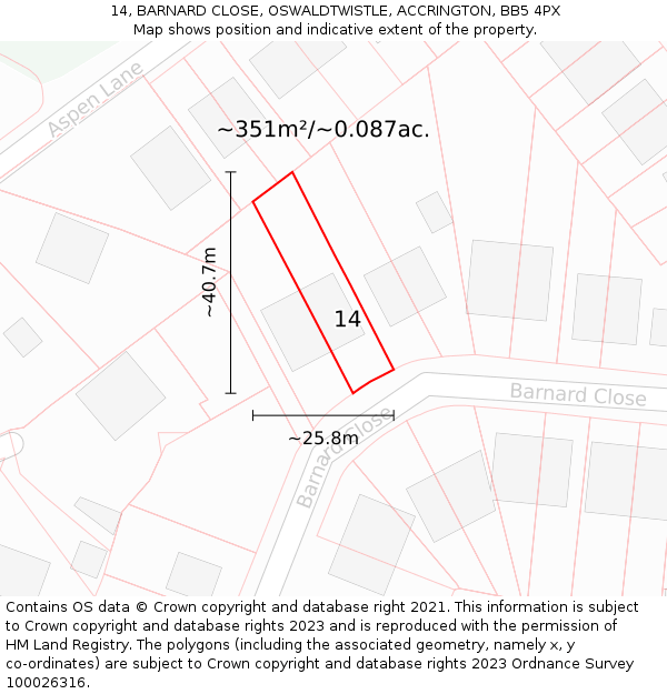14, BARNARD CLOSE, OSWALDTWISTLE, ACCRINGTON, BB5 4PX: Plot and title map