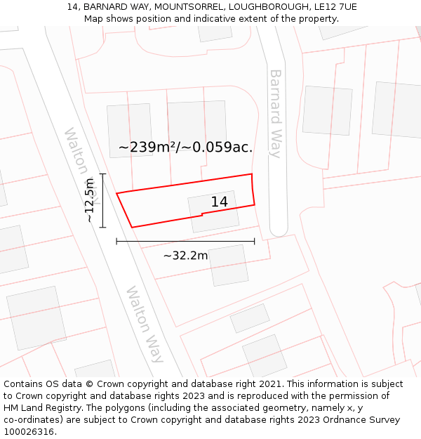 14, BARNARD WAY, MOUNTSORREL, LOUGHBOROUGH, LE12 7UE: Plot and title map