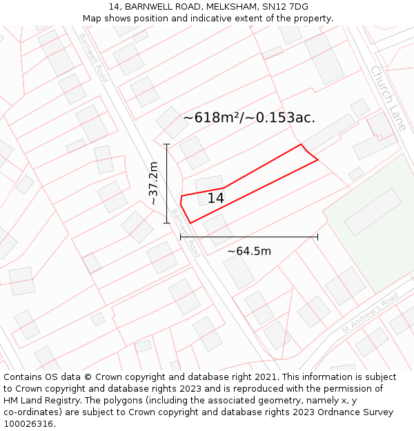 14, BARNWELL ROAD, MELKSHAM, SN12 7DG: Plot and title map