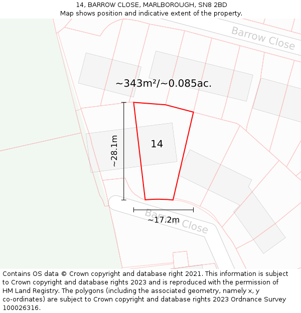 14, BARROW CLOSE, MARLBOROUGH, SN8 2BD: Plot and title map