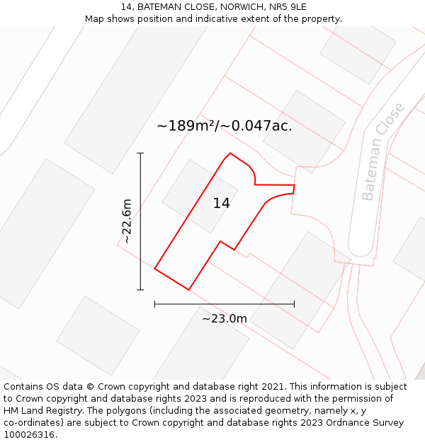 14, BATEMAN CLOSE, NORWICH, NR5 9LE: Plot and title map