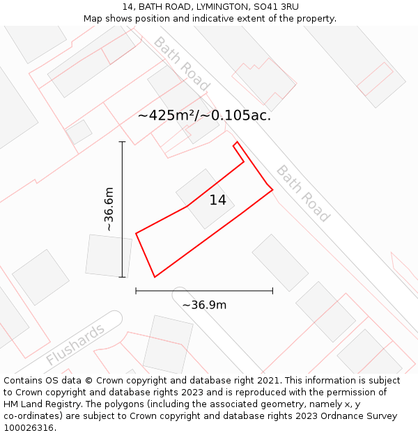 14, BATH ROAD, LYMINGTON, SO41 3RU: Plot and title map
