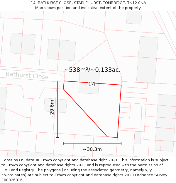 14, BATHURST CLOSE, STAPLEHURST, TONBRIDGE, TN12 0NA: Plot and title map