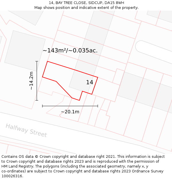 14, BAY TREE CLOSE, SIDCUP, DA15 8WH: Plot and title map