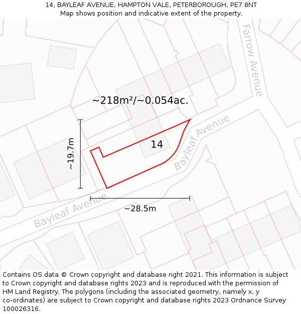 14, BAYLEAF AVENUE, HAMPTON VALE, PETERBOROUGH, PE7 8NT: Plot and title map