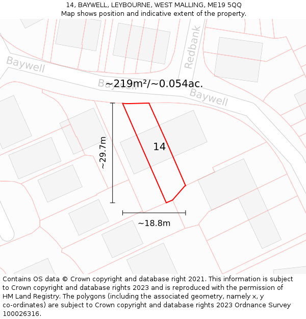 14, BAYWELL, LEYBOURNE, WEST MALLING, ME19 5QQ: Plot and title map