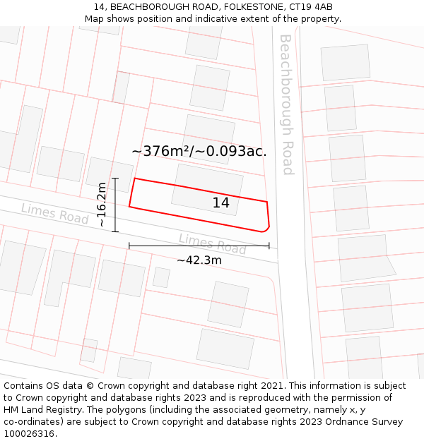 14, BEACHBOROUGH ROAD, FOLKESTONE, CT19 4AB: Plot and title map