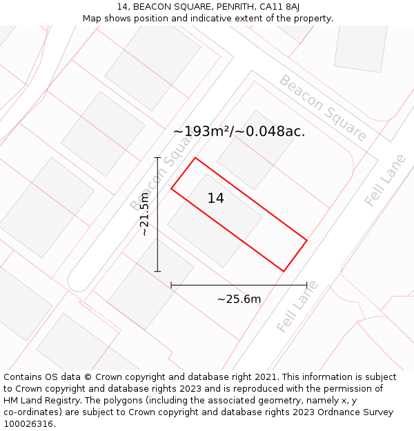 14, BEACON SQUARE, PENRITH, CA11 8AJ: Plot and title map