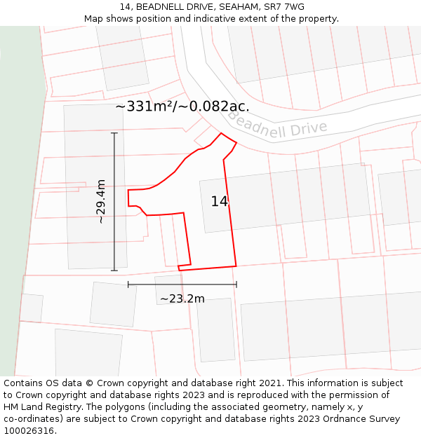 14, BEADNELL DRIVE, SEAHAM, SR7 7WG: Plot and title map
