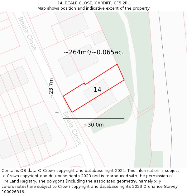 14, BEALE CLOSE, CARDIFF, CF5 2RU: Plot and title map