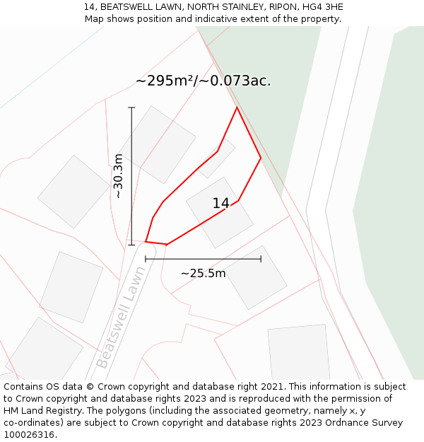 14, BEATSWELL LAWN, NORTH STAINLEY, RIPON, HG4 3HE: Plot and title map