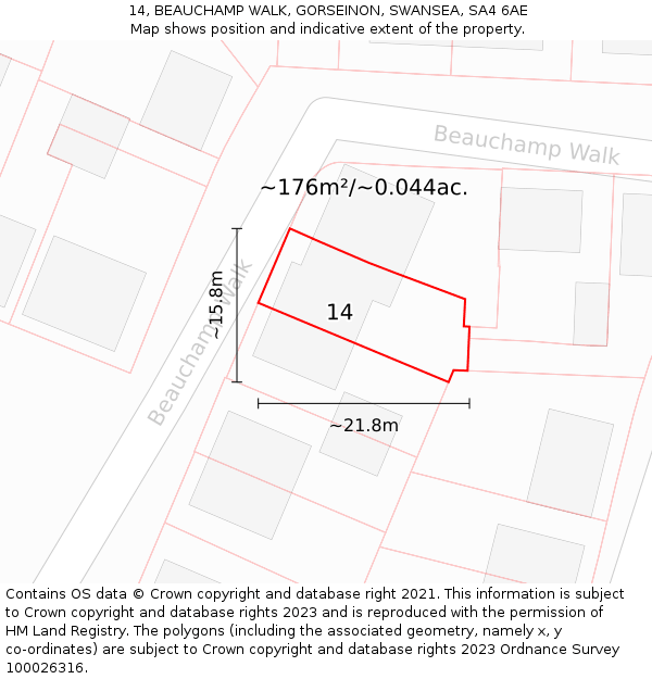 14, BEAUCHAMP WALK, GORSEINON, SWANSEA, SA4 6AE: Plot and title map