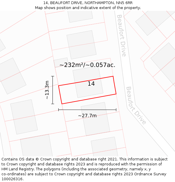 14, BEAUFORT DRIVE, NORTHAMPTON, NN5 6RR: Plot and title map