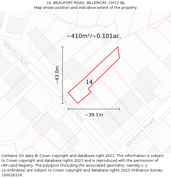 14, BEAUFORT ROAD, BILLERICAY, CM12 9JL: Plot and title map