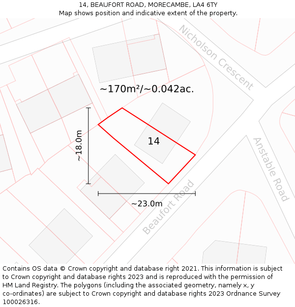 14, BEAUFORT ROAD, MORECAMBE, LA4 6TY: Plot and title map