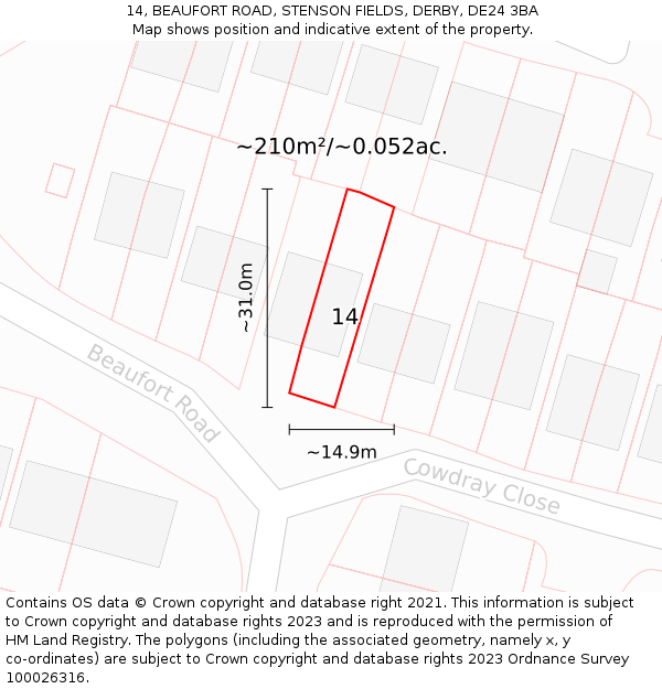 14, BEAUFORT ROAD, STENSON FIELDS, DERBY, DE24 3BA: Plot and title map