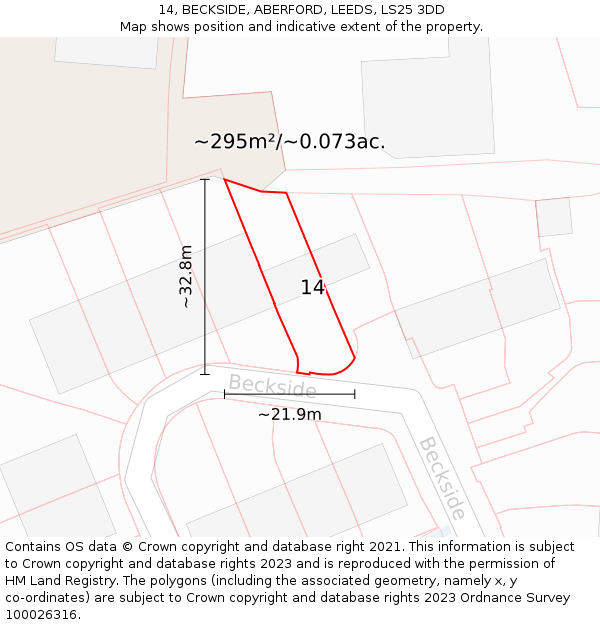 14, BECKSIDE, ABERFORD, LEEDS, LS25 3DD: Plot and title map
