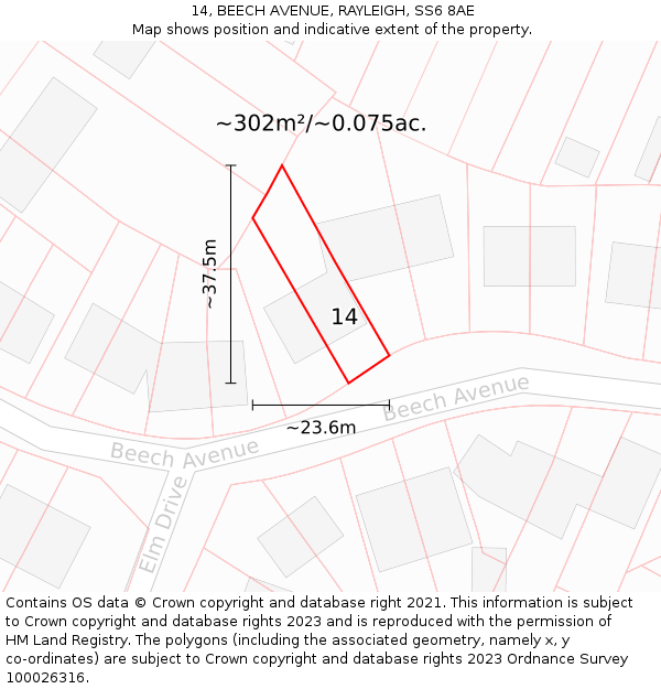 14, BEECH AVENUE, RAYLEIGH, SS6 8AE: Plot and title map
