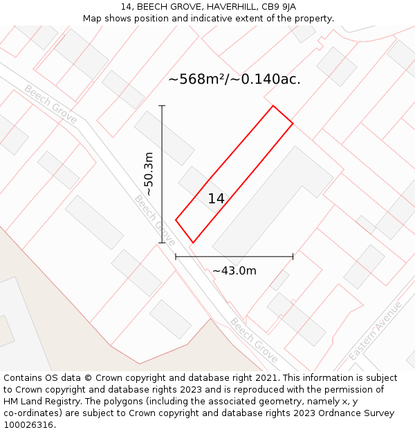 14, BEECH GROVE, HAVERHILL, CB9 9JA: Plot and title map