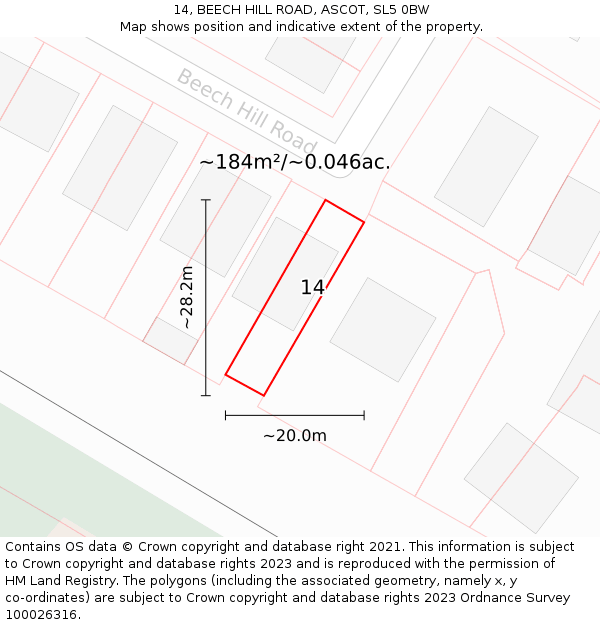 14, BEECH HILL ROAD, ASCOT, SL5 0BW: Plot and title map