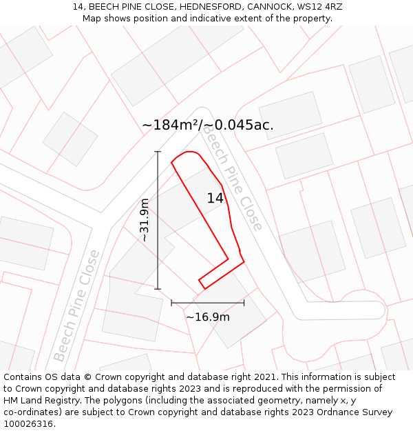 14, BEECH PINE CLOSE, HEDNESFORD, CANNOCK, WS12 4RZ: Plot and title map