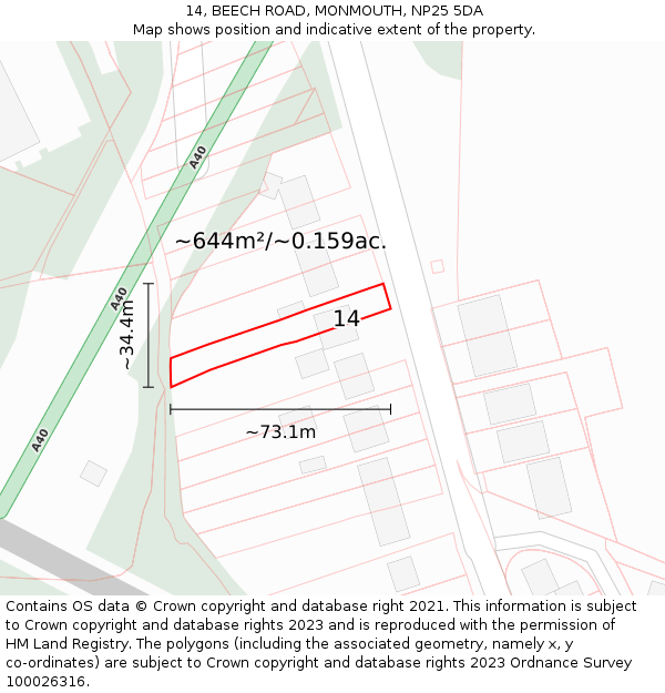 14, BEECH ROAD, MONMOUTH, NP25 5DA: Plot and title map