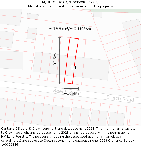 14, BEECH ROAD, STOCKPORT, SK2 6JH: Plot and title map