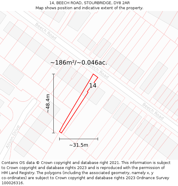 14, BEECH ROAD, STOURBRIDGE, DY8 2AR: Plot and title map