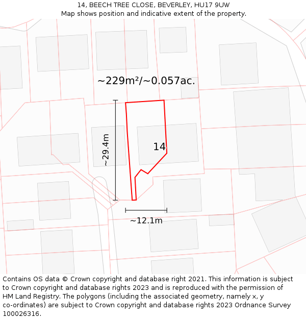 14, BEECH TREE CLOSE, BEVERLEY, HU17 9UW: Plot and title map