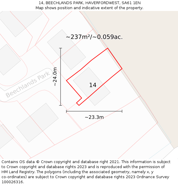 14, BEECHLANDS PARK, HAVERFORDWEST, SA61 1EN: Plot and title map