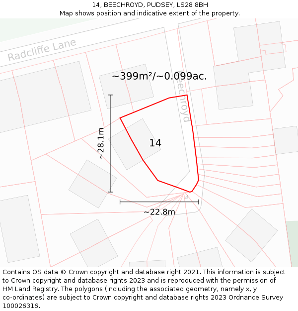 14, BEECHROYD, PUDSEY, LS28 8BH: Plot and title map