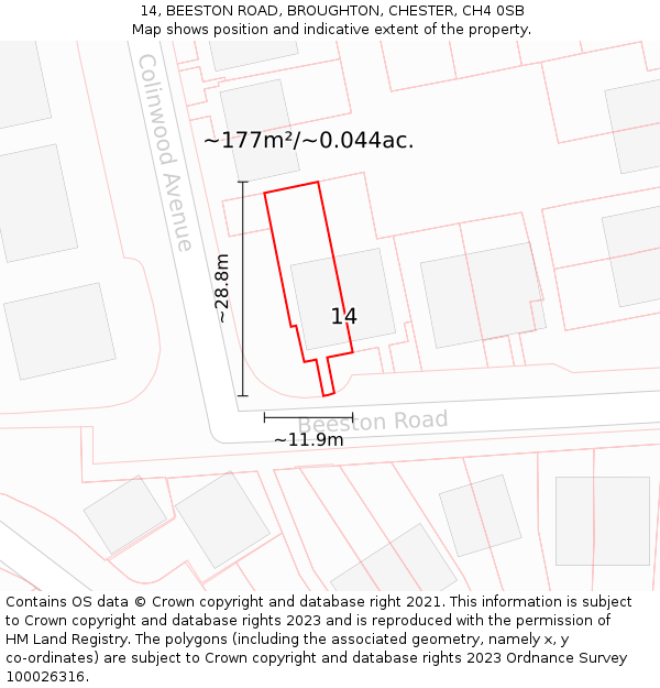 14, BEESTON ROAD, BROUGHTON, CHESTER, CH4 0SB: Plot and title map