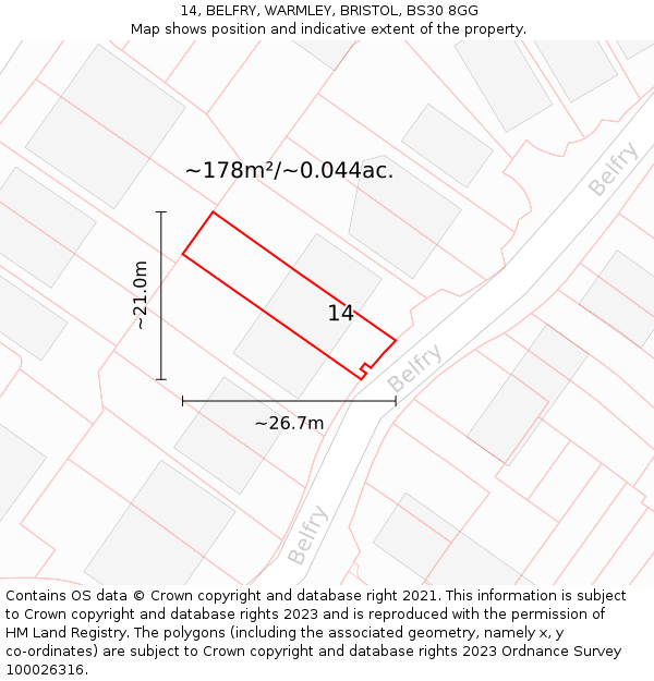 14, BELFRY, WARMLEY, BRISTOL, BS30 8GG: Plot and title map