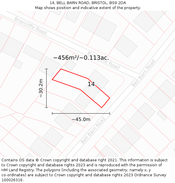 14, BELL BARN ROAD, BRISTOL, BS9 2DA: Plot and title map