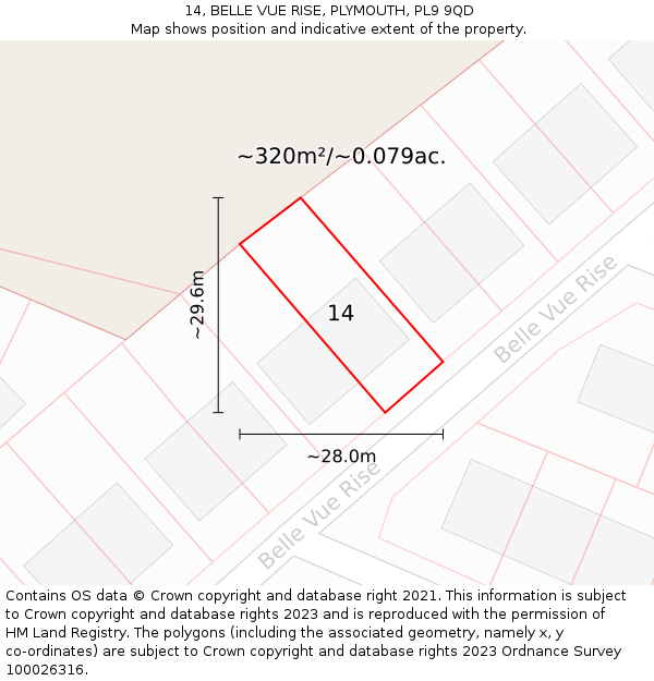 14, BELLE VUE RISE, PLYMOUTH, PL9 9QD: Plot and title map