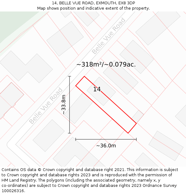 14, BELLE VUE ROAD, EXMOUTH, EX8 3DP: Plot and title map