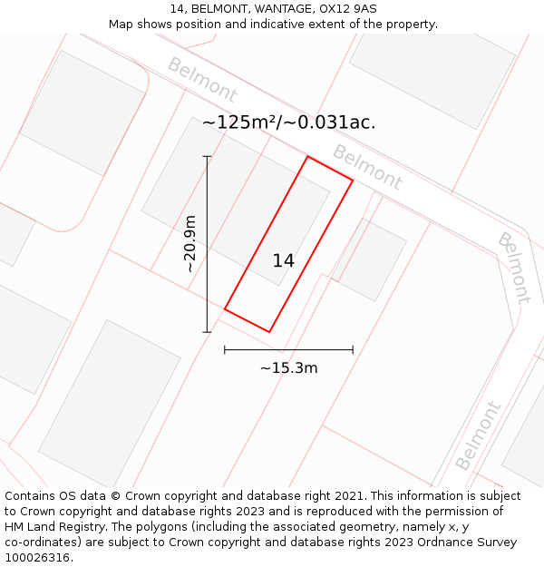 14, BELMONT, WANTAGE, OX12 9AS: Plot and title map