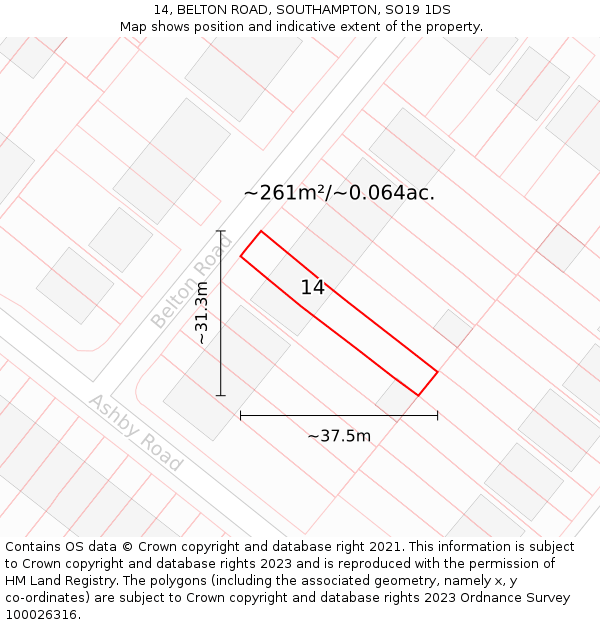 14, BELTON ROAD, SOUTHAMPTON, SO19 1DS: Plot and title map
