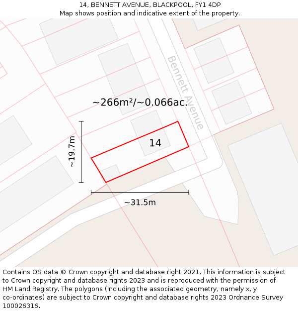 14, BENNETT AVENUE, BLACKPOOL, FY1 4DP: Plot and title map