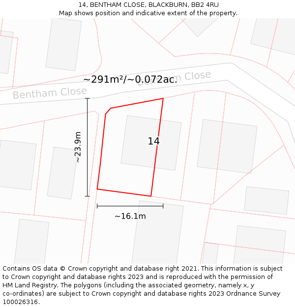 14, BENTHAM CLOSE, BLACKBURN, BB2 4RU: Plot and title map