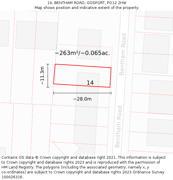 14, BENTHAM ROAD, GOSPORT, PO12 2HW: Plot and title map