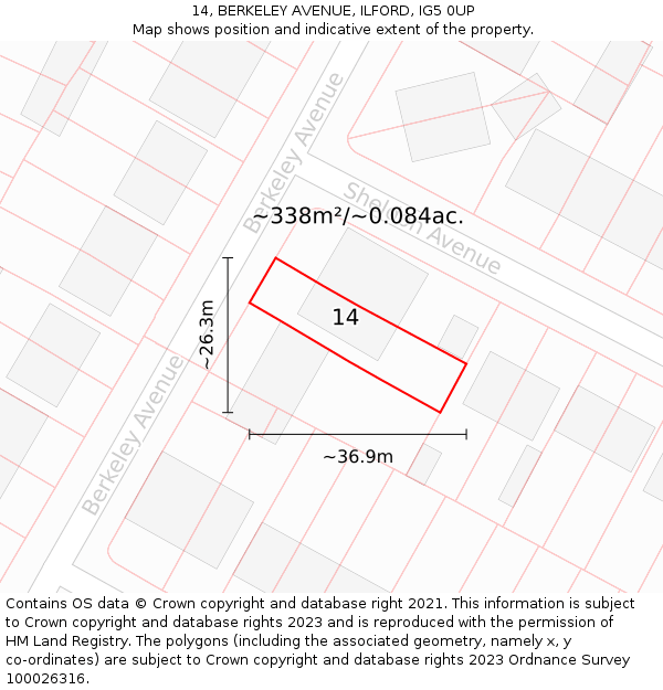14, BERKELEY AVENUE, ILFORD, IG5 0UP: Plot and title map
