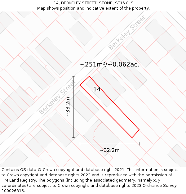 14, BERKELEY STREET, STONE, ST15 8LS: Plot and title map
