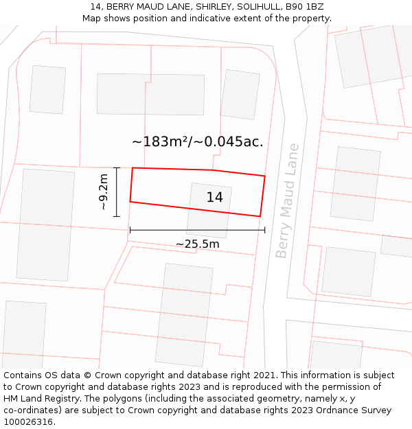 14, BERRY MAUD LANE, SHIRLEY, SOLIHULL, B90 1BZ: Plot and title map