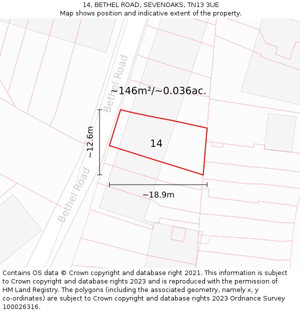 14, BETHEL ROAD, SEVENOAKS, TN13 3UE: Plot and title map