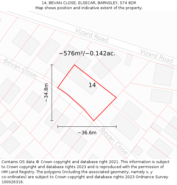 14, BEVAN CLOSE, ELSECAR, BARNSLEY, S74 8DR: Plot and title map
